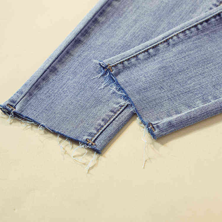 Women's jeans summer high waist slim was tall and thin and versatile light blue tight feet pants 211112