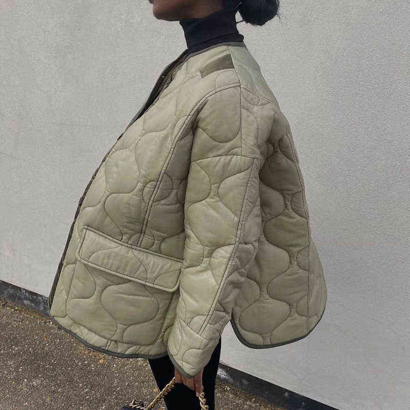 Autumn Winter Women's Loose Jackets Thin Parka Oversize Coats Round Neck Outwear Female Coats Long Sleeve Cotton Clothing 211130