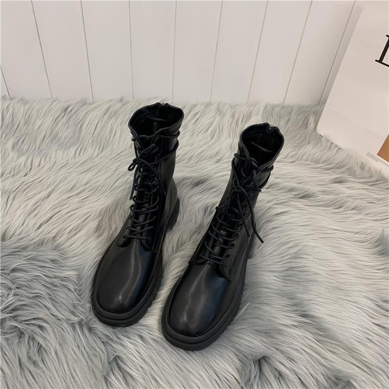Boots Women's Shoes Autumn And Winter With Velvet Thick Bottom Milk White Square Head Small Short
