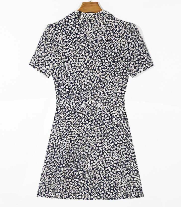 Elegant French style Women Floral Print Lapel Shirt Dress Retro Summer Single-breasted Buttons Short Dresses Vintage 210429