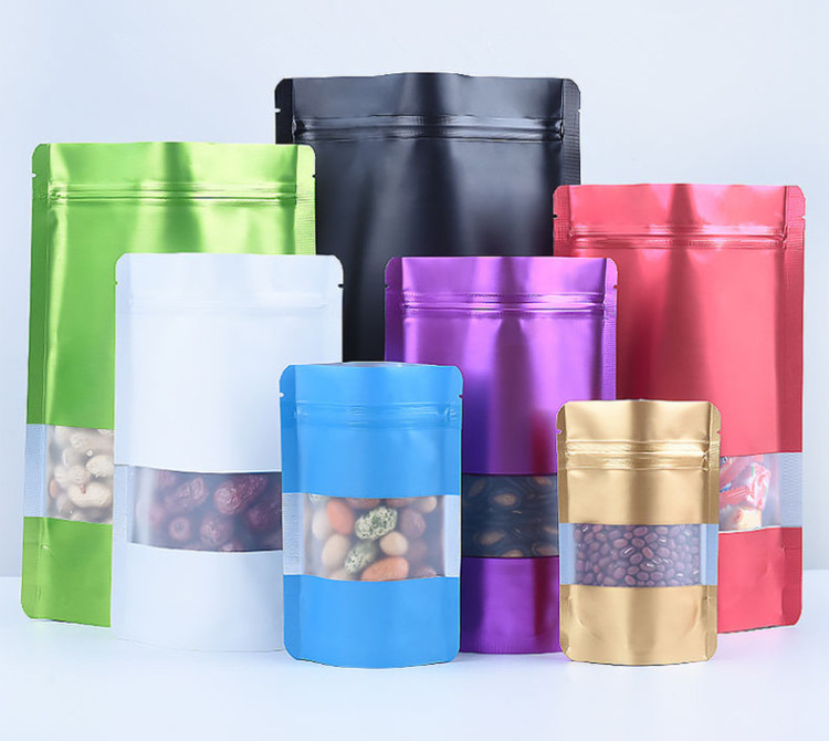 100pcs Stand up Matte Black Aluminum Foil Window Zip Lock Bag Resealable Meat Coffee Powder Snack Nuts Xmas Wedding Gifts Heat Sealing Packaging Pouch