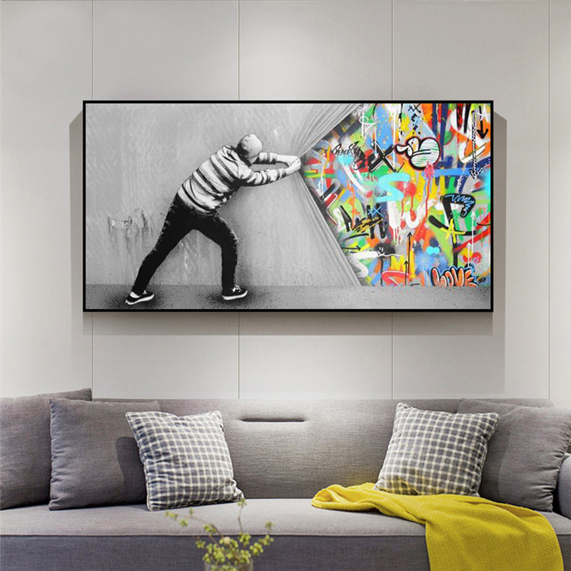 Graffiti Art Wall Pictures for Living Room Banksy Scenes Street Canvas Paintings Wall Art Posters Prints Home Cuadros Decor