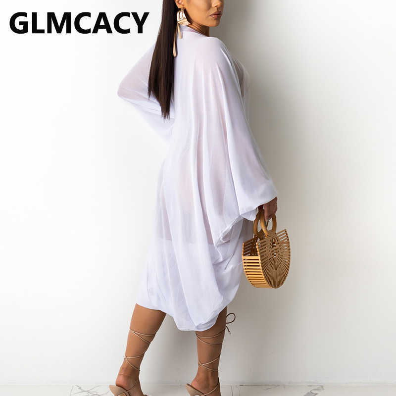 Batwing Sleeve Mesh See Through Loose Dress Sexy Summer Beach Cover Ups 210702