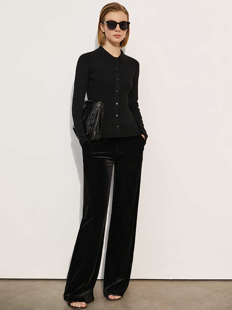 Minimalism Spring Women's Sweater Tops Causal Solid Lapel Slim Fit Women Pullover Single Breasted Female Cardigan 12140256 210527