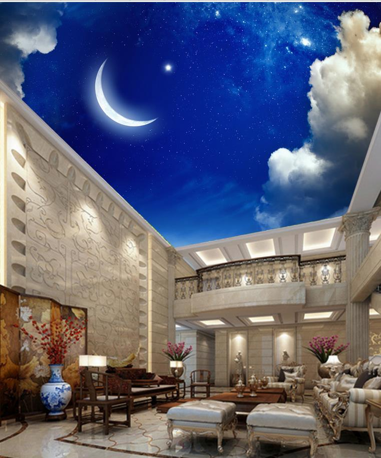 Dreamy White Clouds Starry ceilings Mural 3d customized wallpaper living room