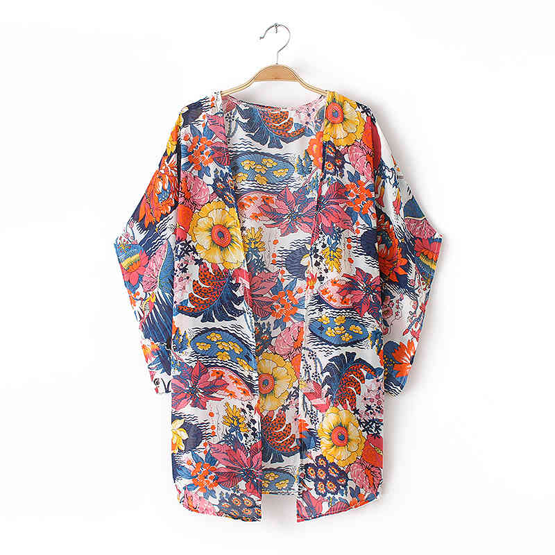 Boho Print Chiffon Bathing Suit Cover-ups Plus Size Beach Wear Short Kimono Dress Tunic Women Summer Swimsuit Cover Up A831 210420