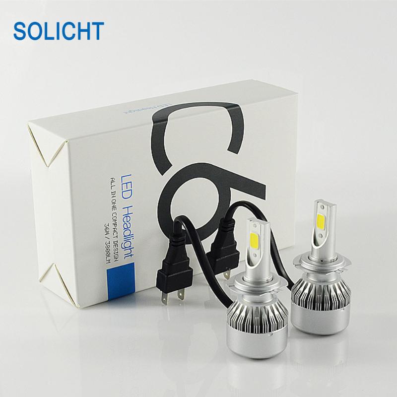 Car Headlights SOLICHT COB C6 72W 7600LM H7 LED Headlight Bulbs Kit 12V 6000K Automotive Bulb