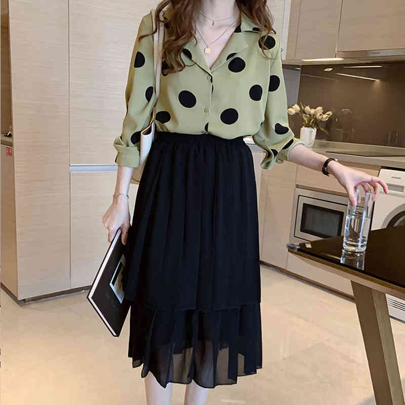 Blusas Mujer Spring Long Sleeve Polka Dot Chiffon Blouse Women HK Style Retro Elegant Slim-fit Tops 8767 50 210427