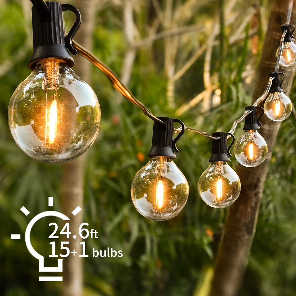 24.6FT Fairy String ight G40 ED Gobe Party Garand String ight Warm White 15 Cear Vintage Bubs Decorative Outdoor Backyard
24.6FT Fairy String ight G40 ED Gobe Party Garand String ight Warm White 15 Cear Vintage Bubs Decorative Outdoor Backyard