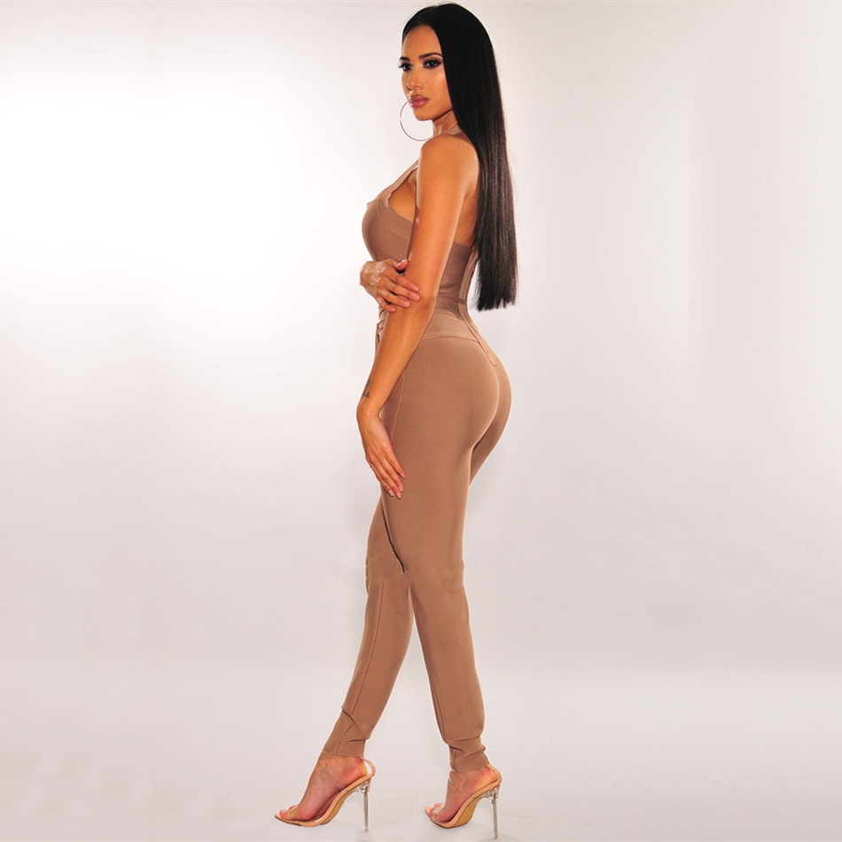 Summer Ladies Bandage Jumpsuit Sexy V-Neck Halter Club Outfit Party Celebrity Long 210525