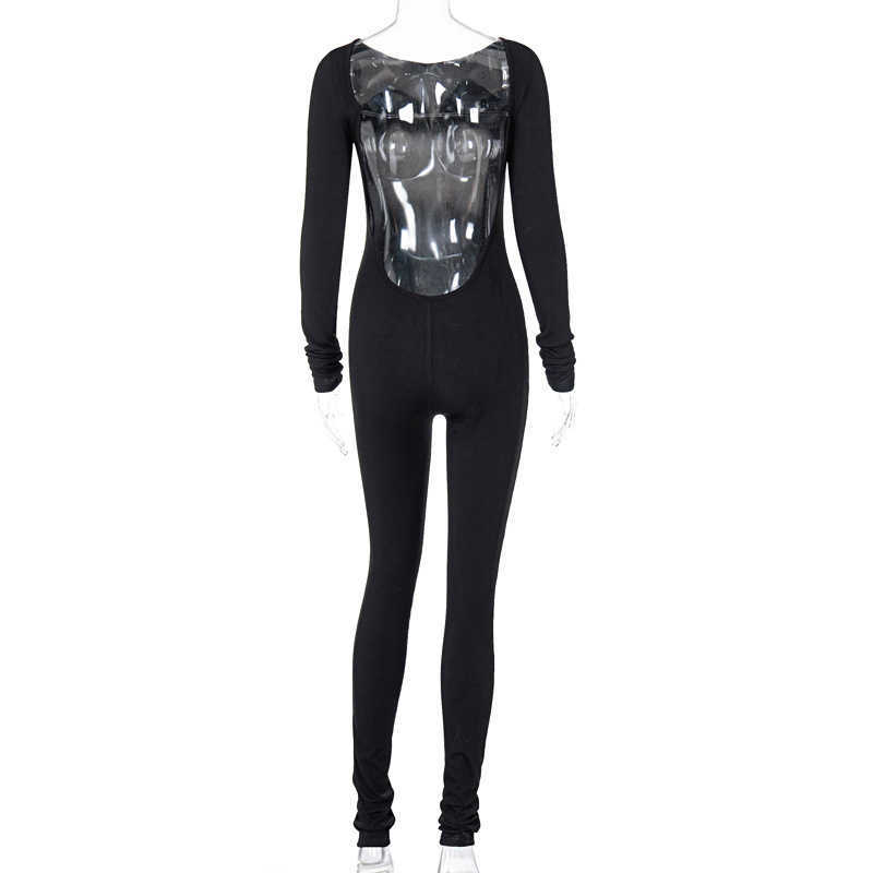 Asia Backless Bodycon Jumpsuit Women Sexy Long Sleeve Solid Color Ribbed Knit Playsuit Fashion Casual Party Outfits 210527