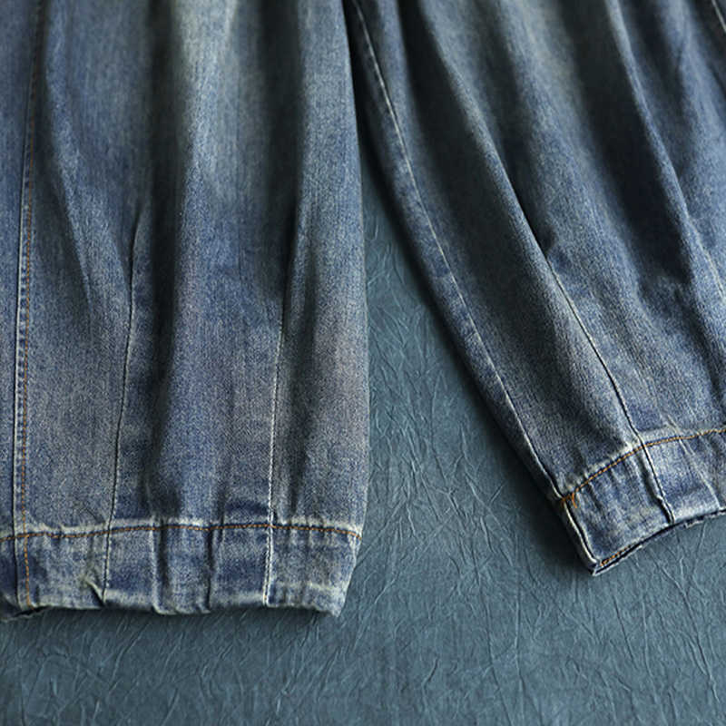 Johnature Women Denim Pants Blue Pockets Vintage Trouser Spring Button Fly Wide Leg Pants For Women Clothing Jeans 210616