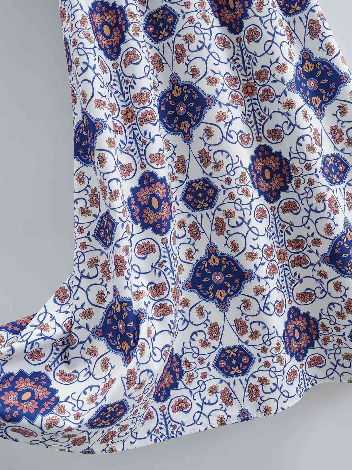 Women Vintage V-neck Short-sleeved Print Dress Fashion Elegant Waist Temperament Chic Female Midi Dress Vestidos 210507