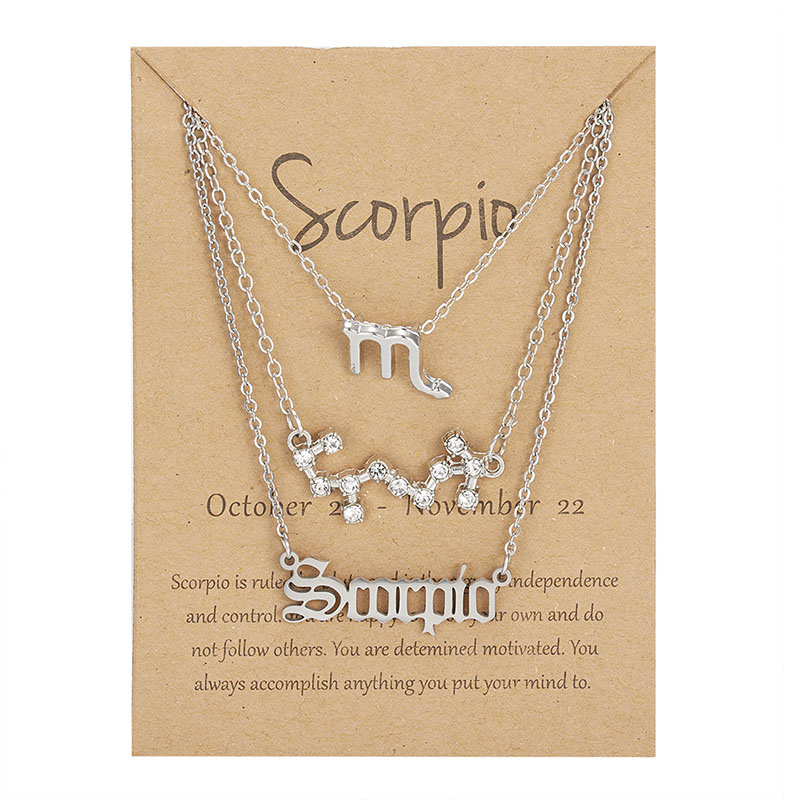 3pcs /set Gold Silver Plated 12 Constellation Horoscope Astrology Necklace for Women Zodiac Letter Symbol Pendent Necklaces Lovers Jewelry Gift With W