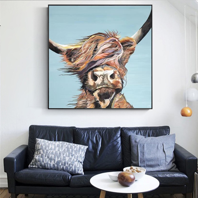 ART Watercolor Cow Pictures Wall Painting For Living Room Decorative Posters Home Decor Painting Printed On Canvas