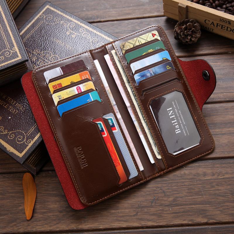Wallets Classic Vintage Man Hasp Cowboy Bailini Brand Long Leather Wallet Clutch With Coin Purse Pocket Bags