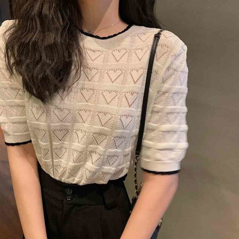 Sale at reserve price Summer Short Sleeve Knitted Tops INS Fashion Jacquard Love shape Hollow Plaid Thin Soft Pullover 210525, White
Sale at reserve price Summer Short Sleeve Knitted Tops INS Fashion Jacquard Love shape Hollow Plaid Thin Soft Pullover 210525, White