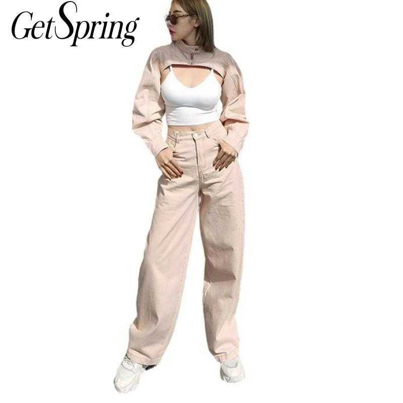 Getspring Women Set Coats Pants Irregular Hollow Out Short Top High Waist Wide Leg Denim Two Piece 210601, Pink
Getspring Women Set Coats Pants Irregular Hollow Out Short Top High Waist Wide Leg Denim Two Piece 210601, Pink