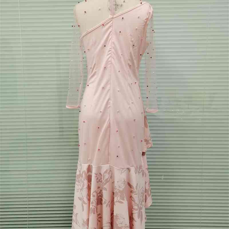 Long African Dress Sexy Nail Beaded Mesh Sleeve Ruffles Robe Vetement Femme Daily Evening Party Dress African Dresses For Women 210408