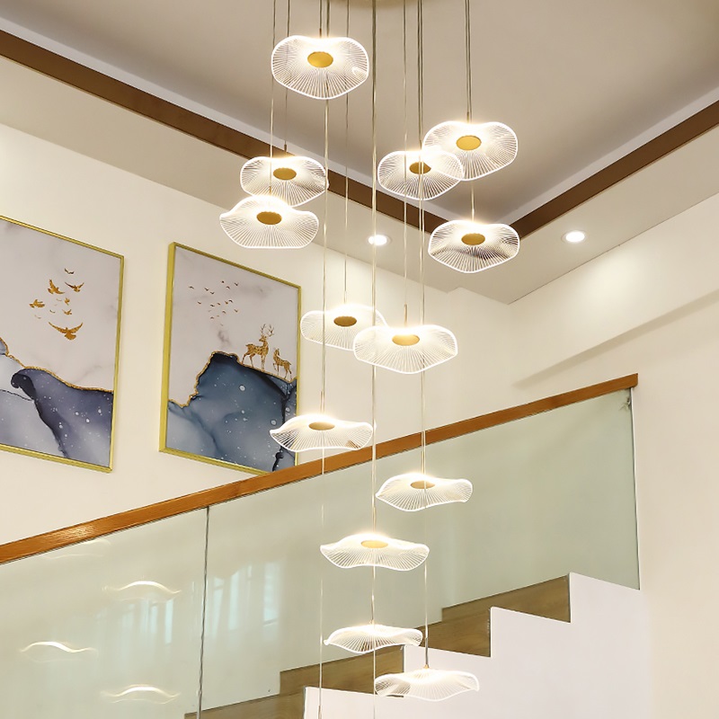 Nordic minimalist restaurant lotus leaf pendants Lamp living room vill high rise duplex pendant lighting stairs home decor lights - view 7
