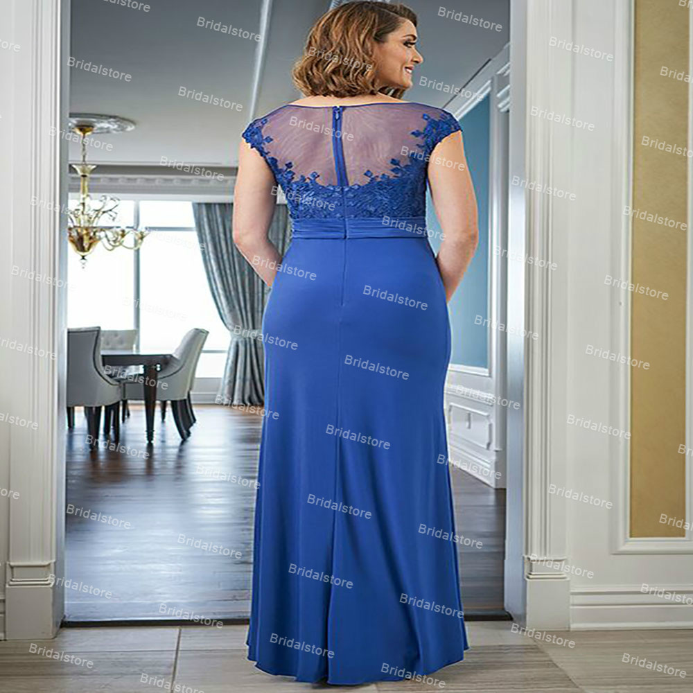 Royal Blue Long Mermaid Mother Of The Bride Dress With Lace Floor Length Satin Vintage Evening Dresses 2021 Robe De Soirée Groom Mom Wedding Party Wea