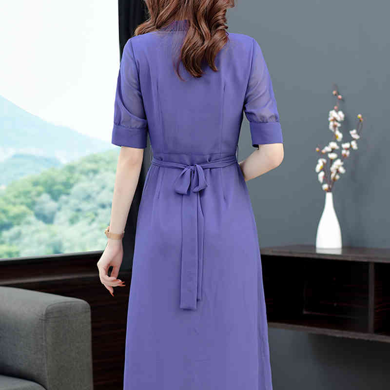 Summer Runway Women Vintage Ruffles Chiffon Long Dress Femme Short Sleeve Bow Elegant Party Holiday Maxi Vestidos 210506