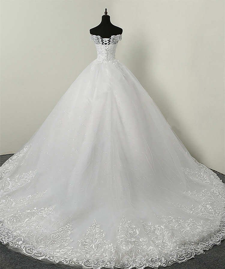 Vintage Lace Ball Gown Wedding Dresses Appliques Short Sleeve Court Train Long Bridal Formal Wear Plus Size Bride Dress Ivory White Tulle