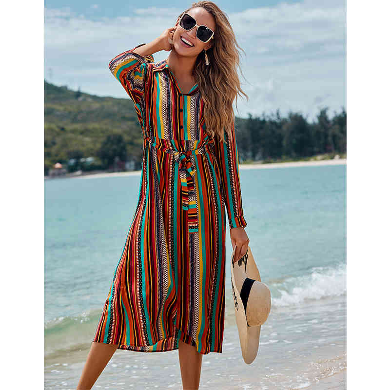 Beach Cover up Tunics for Print Chiffon Long Kaftan Bikini Robe de Plage Sarong Wrap Swimsuit cover Q1125 210420