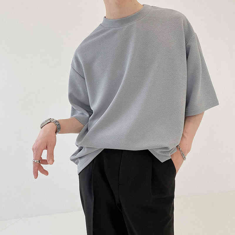 IEFB Chiffon Short Sleeve T-shirt For Men Loose Army Green Tee Summer Trend Korean Fashion Loose Big Size Tops 9Y6980 210524