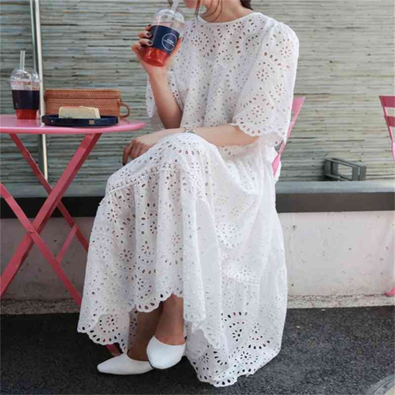 Hollow Out Lace Dress Summer Elegant Beach Female with Spaghetti Strap Vest+Summer es Two Piece Set 210519