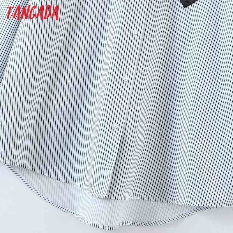 Women Striped Print Heart Pocket Long Sleeve Chic Female Casual Loose Shirt SL542 210416