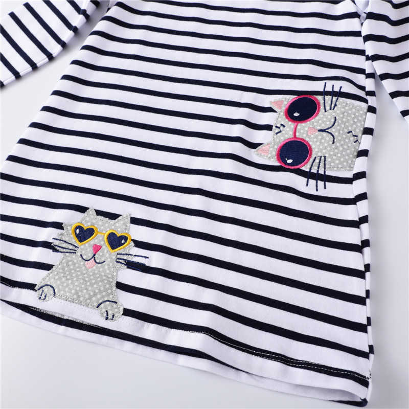 Jumping Meters Long Sleeve Princess Stripe Dresses Animals Applique Autumn Spring Kids Girls 210529