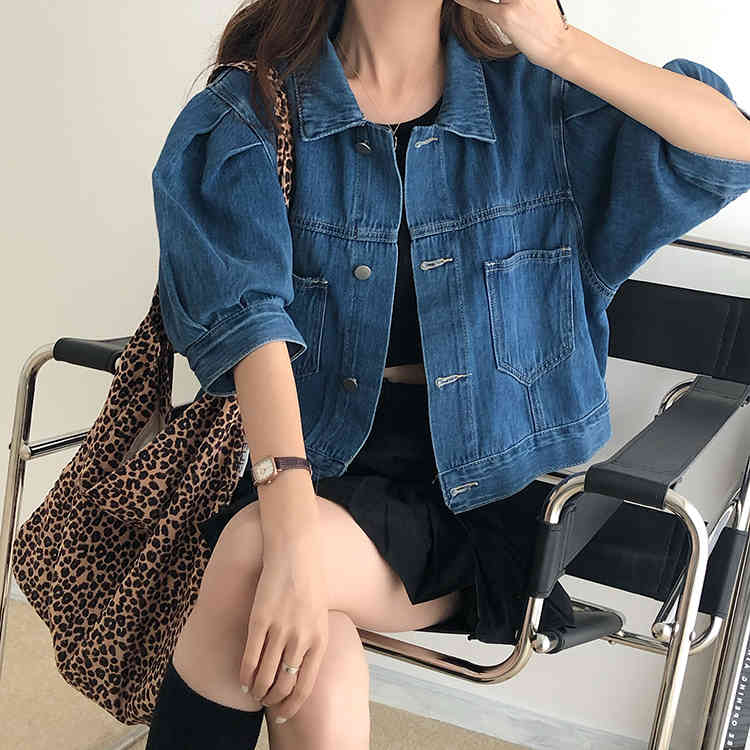 SML Women's korean fashion Jean Coats autumn Women loose Denim Jacket puff Sleeve Loose Female Girls Outwear coats (78513) 210423