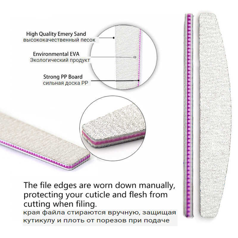 50pcs Nail File Sunshine Strong Sandpaper Washable 80/100/150/180/240/320 Buffer Block For Manicure Emery Board Boat Files 210630