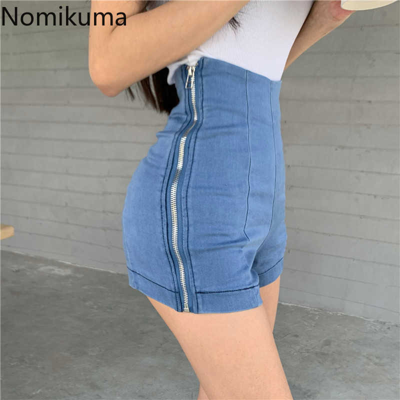 Nomikuma Side Zipper High Waist Shorts Women Solid Color Denim Short Pants Female Korean Fashion Bottoms Streetwear 3b140 210611