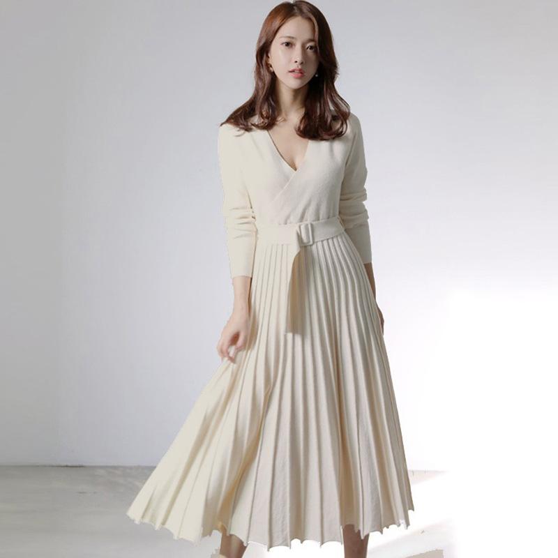 Swyivy Knitting Dress Female Lady Elegance Pleated Long Over-The-Knee Knitted Sweater-Dress 2021 Autumn Wine Red Dresses Casual, White
Swyivy Knitting Dress Female Lady Elegance Pleated Long Over-The-Knee Knitted Sweater-Dress 2021 Autumn Wine Red Dresses Casual, White
