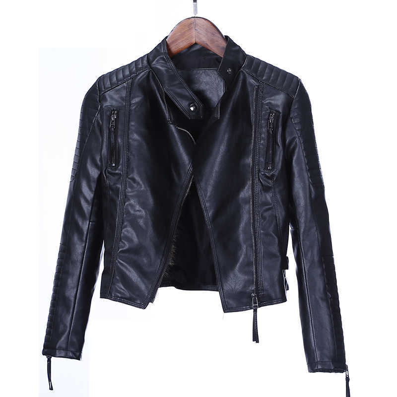 Fitaylor Autumn Women Punk Leather Jacket Soft PU Faux Leather Female Jackets Basic Bomber Leather Coats 210909