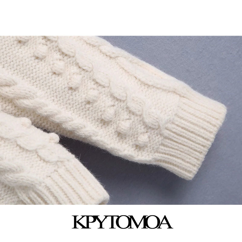 Women Fashion Bobble Appliques Hollow Out Knitted Sweater O Neck Long Sleeve Female Pullovers Chic Tops 210420