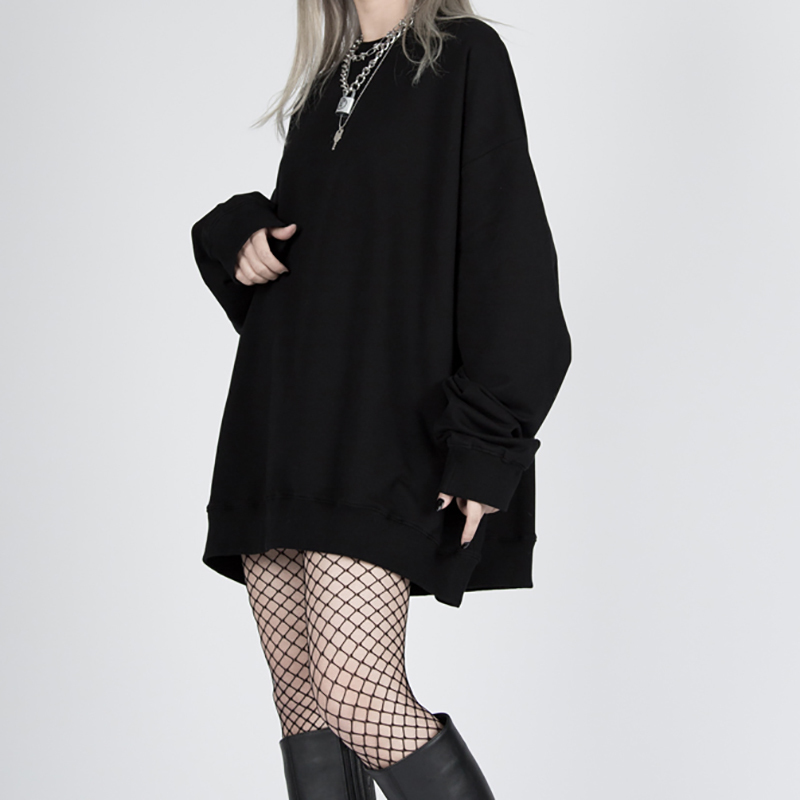 Minimalist Black Pullover Women's Spring Round Neck Large Size Long Sleeve Sweatshirt Female Fashion 5B244 210427