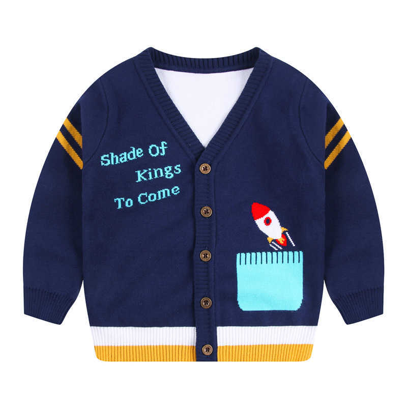 Autumn New V-neck Toddler Cardigan Sweater Rocket Top Kids Knitted Sweater Single Breasted Baby Boys Cardigan Sweaters Y1024
