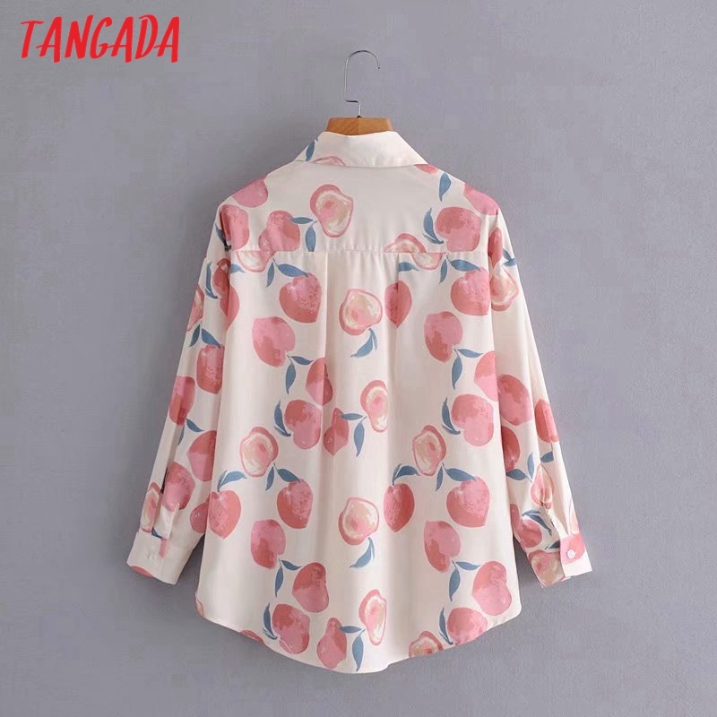 Women Retro Oversized Fruit Print Blouse Long Sleeve Chic Female Casual Loose Shirt Blusas Femininas 2G19 210416
