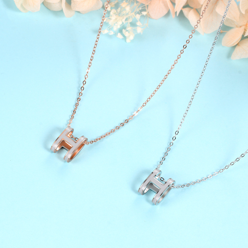 S925 Sterling Silver headpiece H-letter Necklace Fashion neck Europe and America Korean style net red same clavicle chain