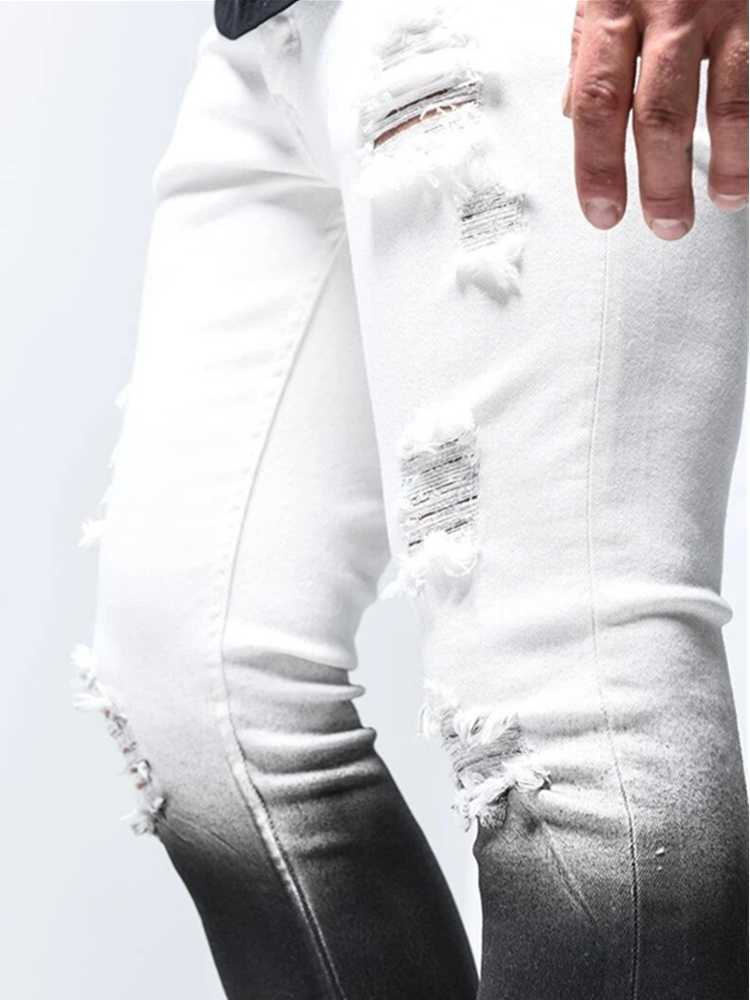 Springtime Men's Skinny Stretch Ripped Male Jeans Slim Fit Denim Trousers Streetwear Gradient White Black Jogging Jeans Men X0621