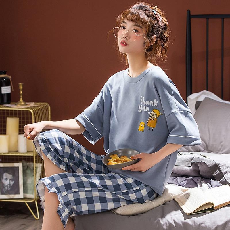 Women Sleepwear Plus Size Cotton Short Sleeve Knee Length Pajama Sets For Letter Summer Cute Cartoon Homewear Pijama Mujer Home, Black;red
Women Sleepwear Plus Size Cotton Short Sleeve Knee Length Pajama Sets For Letter Summer Cute Cartoon Homewear Pijama Mujer Home, Black;red