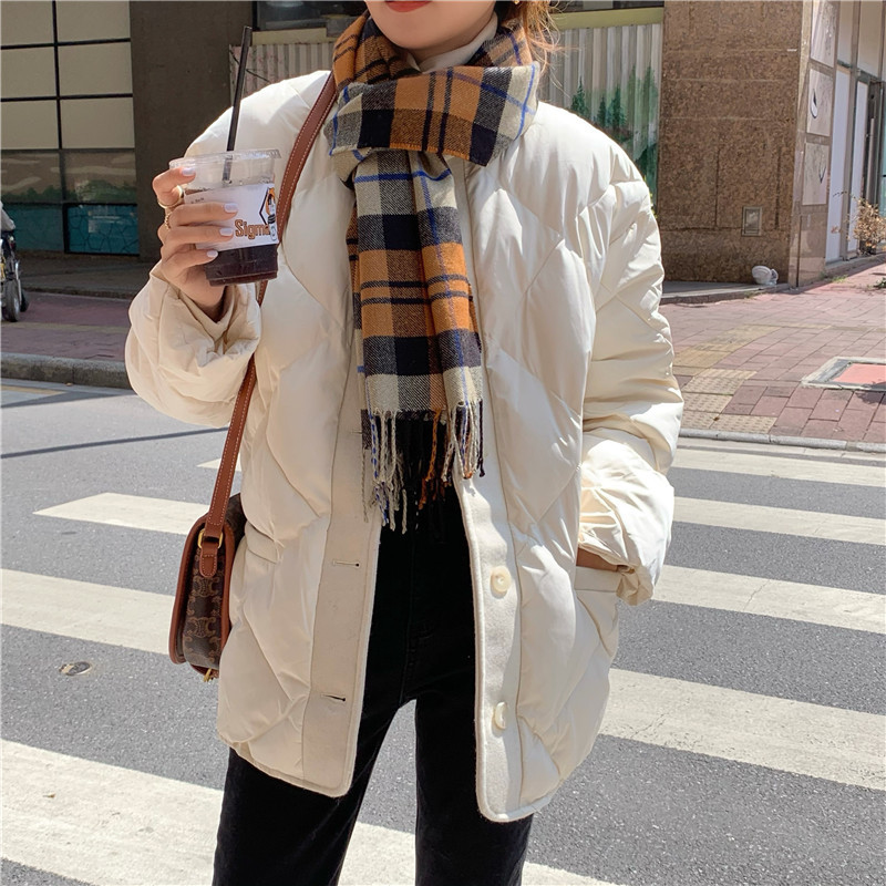 Chic Female Coat Winter Jacket Thick Warm Women Parkas Vintage Elegant Stitching Solid Single-breasted Parka 210421