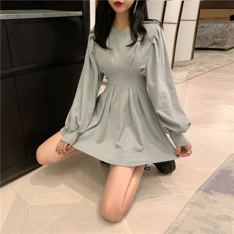 QWEEK Black Mini Dress Spring Fashion Korean Style Gothic Goth Wrap Long Sleeve Pleated Dress Casual Wrap Streetwear Women 210409