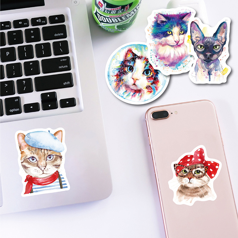 Watercolour Animal Guitar Stickers Cartoon Cute Cats DIY Graffiti Decals For Motorcycle Car Luggage iPad Phone Games Skateboard Notebook Toys Gift Dec
