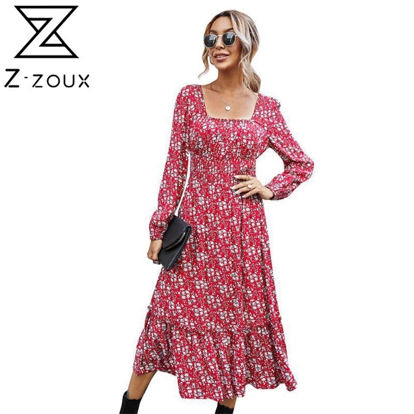 Women Dress Retro Square Collar Printed Bohemia es Sexy Long Print Floral Maxi Plus Size Girl Fashion es 210513