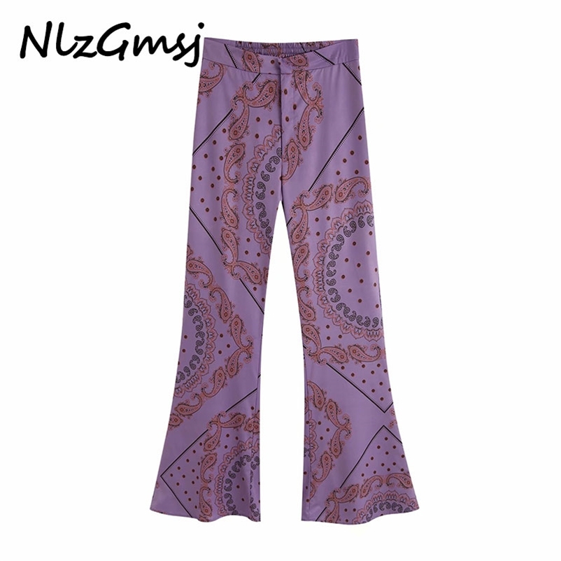 Women Chic Fashion Printed Flared Pants Vintage Back Elastic Pockets Zipper Fly Female Ankle Trousers Mujer 210628, As picture
Women Chic Fashion Printed Flared Pants Vintage Back Elastic Pockets Zipper Fly Female Ankle Trousers Mujer 210628, As picture