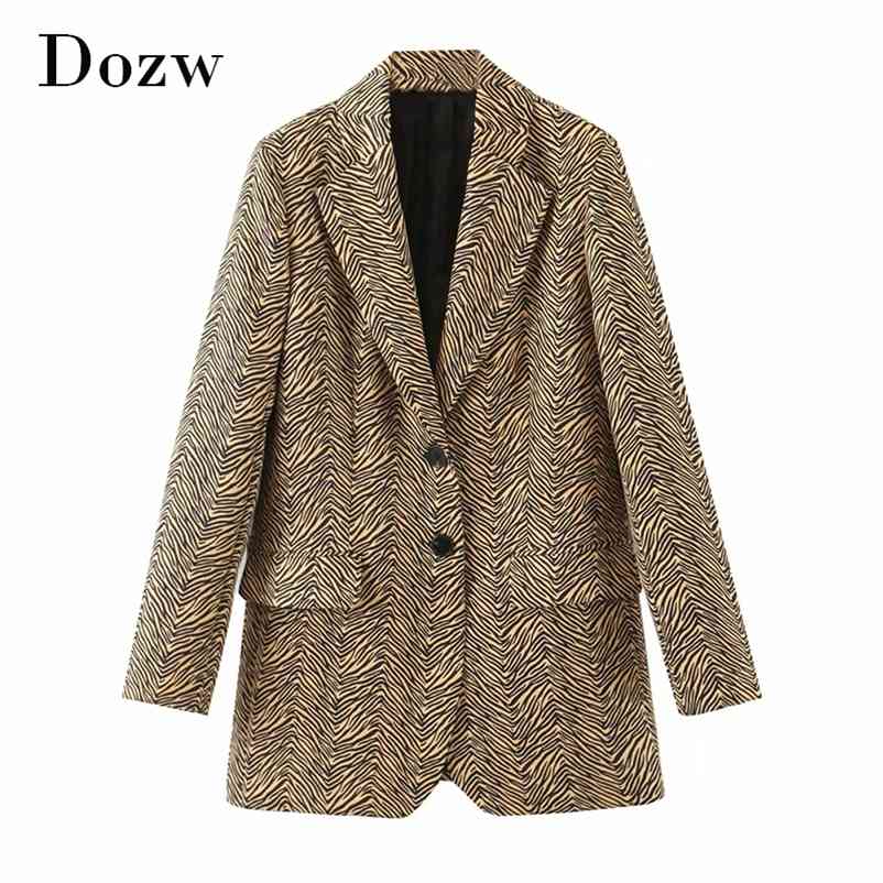 Women Fashion Zebra Striped Print Blazers Long Sleeve Vintage Pockets Coat Casual Office Ladies Single Breasted Jackets 210515